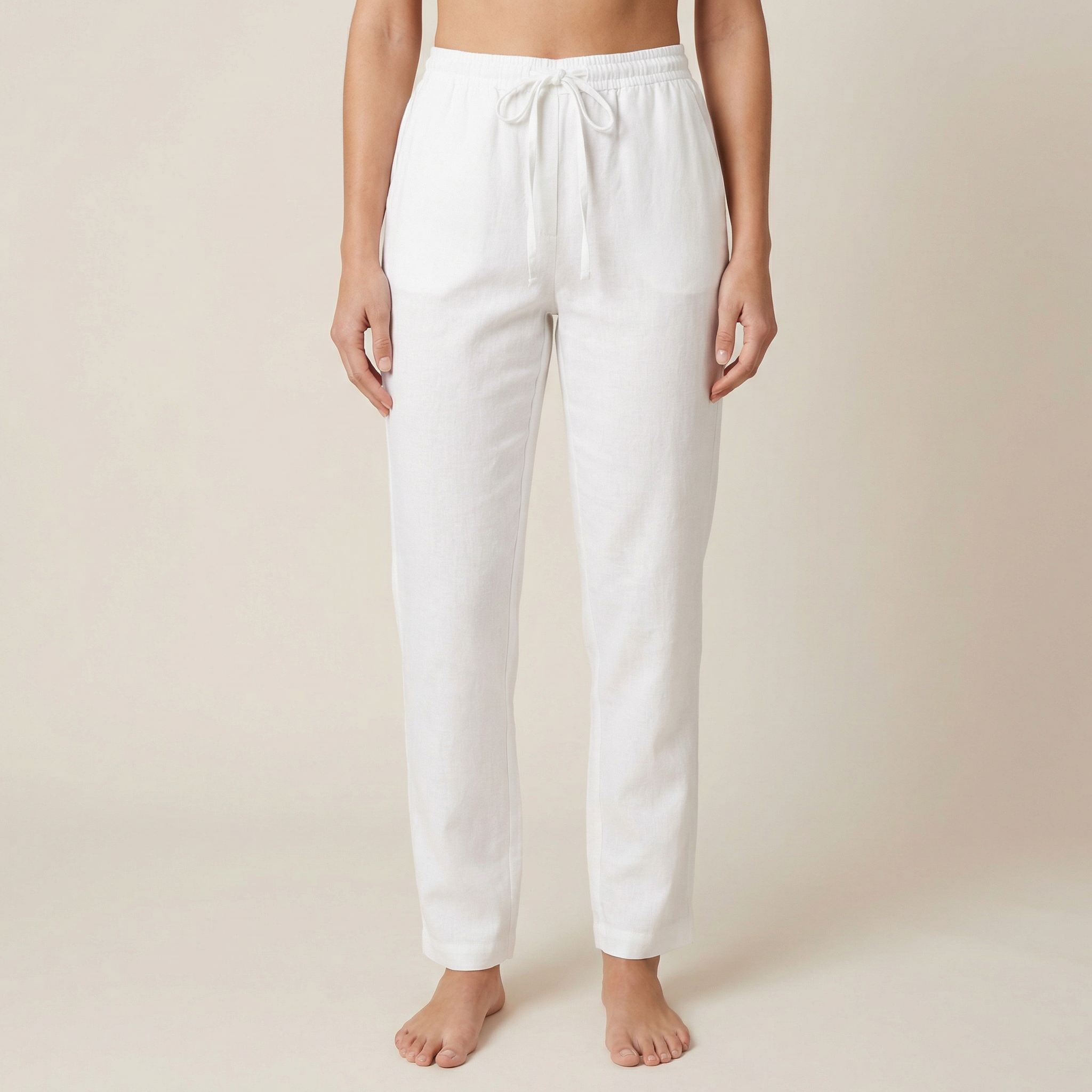 Lněné kalhoty s vysokým pasem a šňůrkou