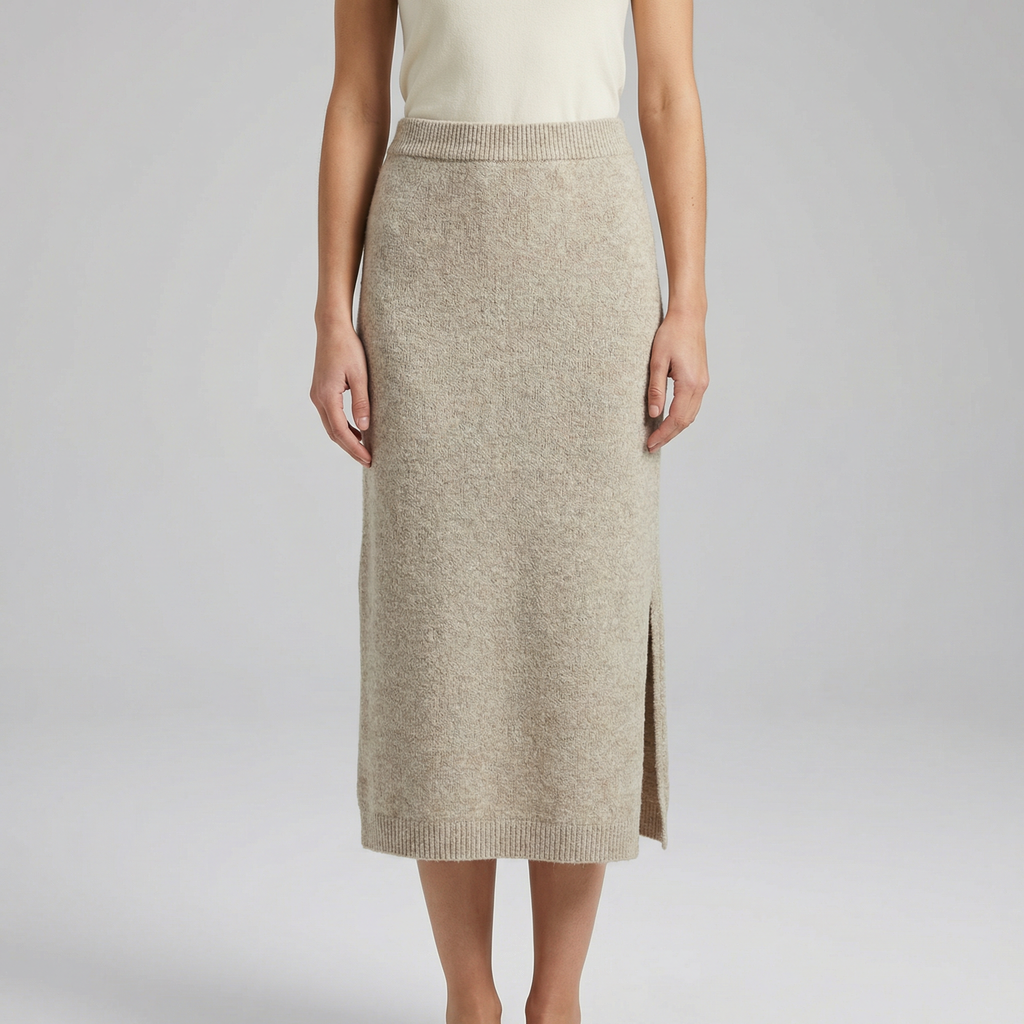 Pletená midi sukně s rozparkem