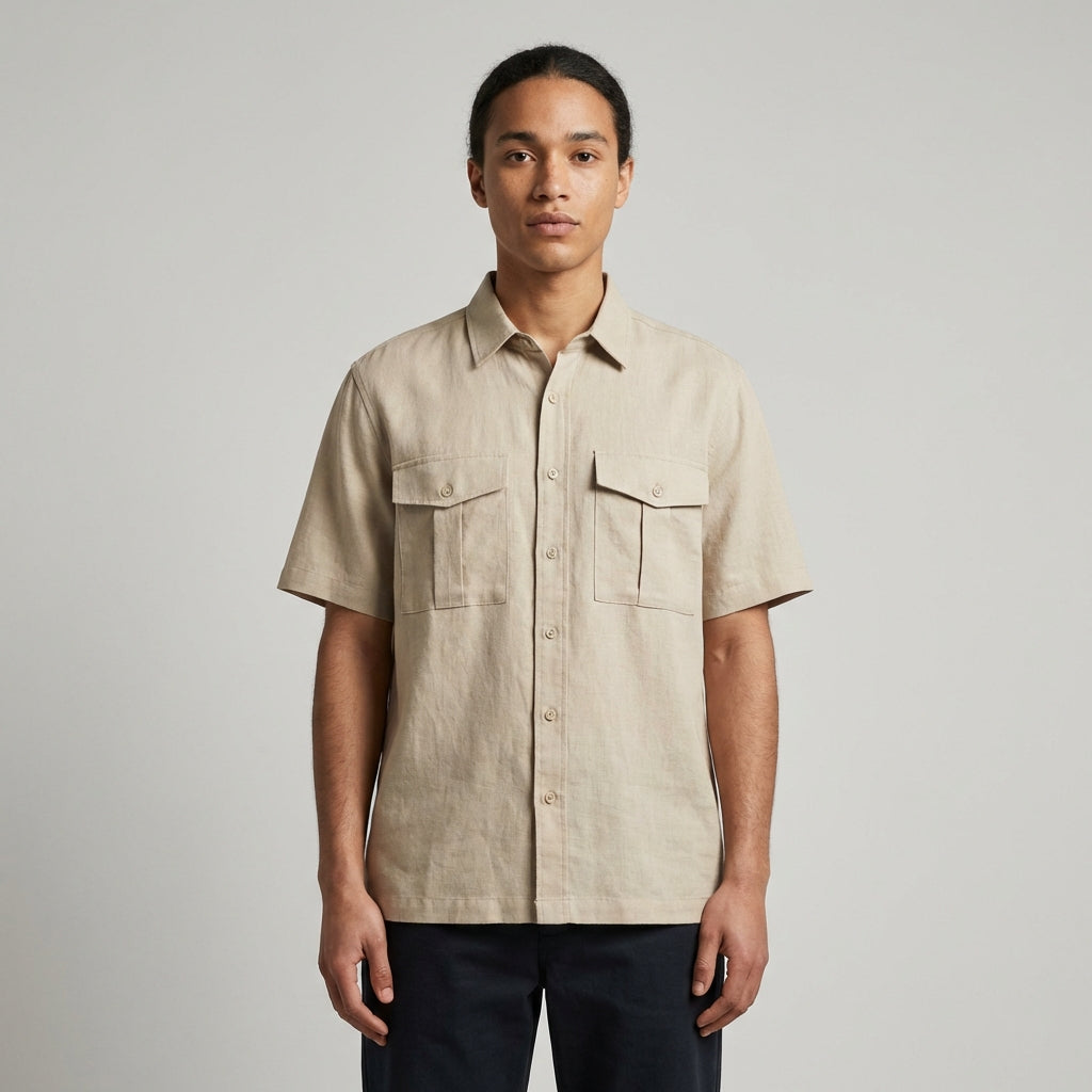 Lněná košile s krátkým rukávem a patkovými kapsami