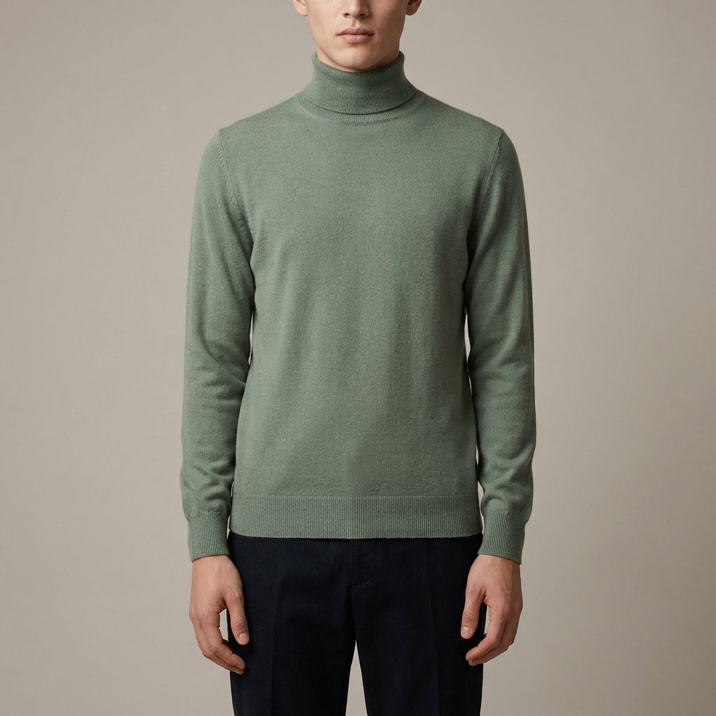 Jemně pletený rolák s žebrovanými manžetami