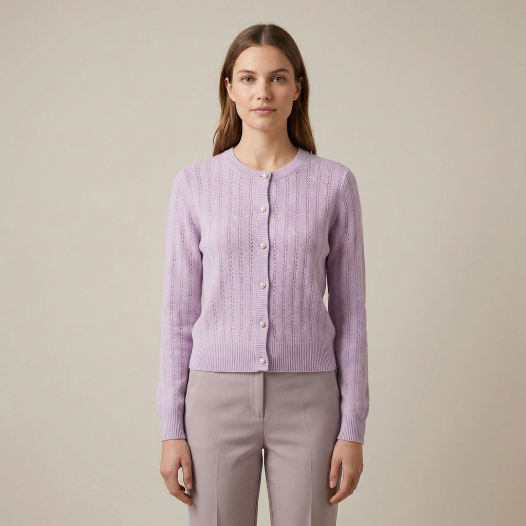 Propínací kardigan s ažurovým vzorem a perleťovými knoflíky