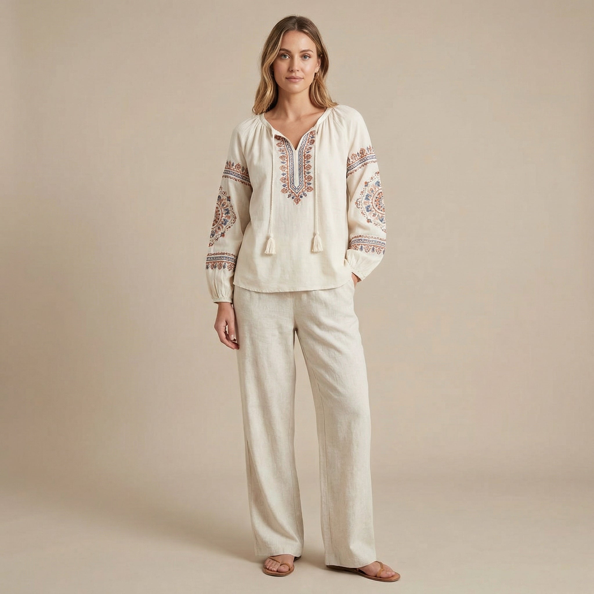 Vyšívaná halenka v boho stylu s ozdobnými střapci