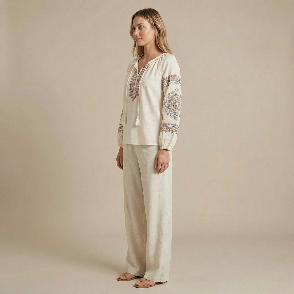 Vyšívaná halenka v boho stylu s ozdobnými střapci