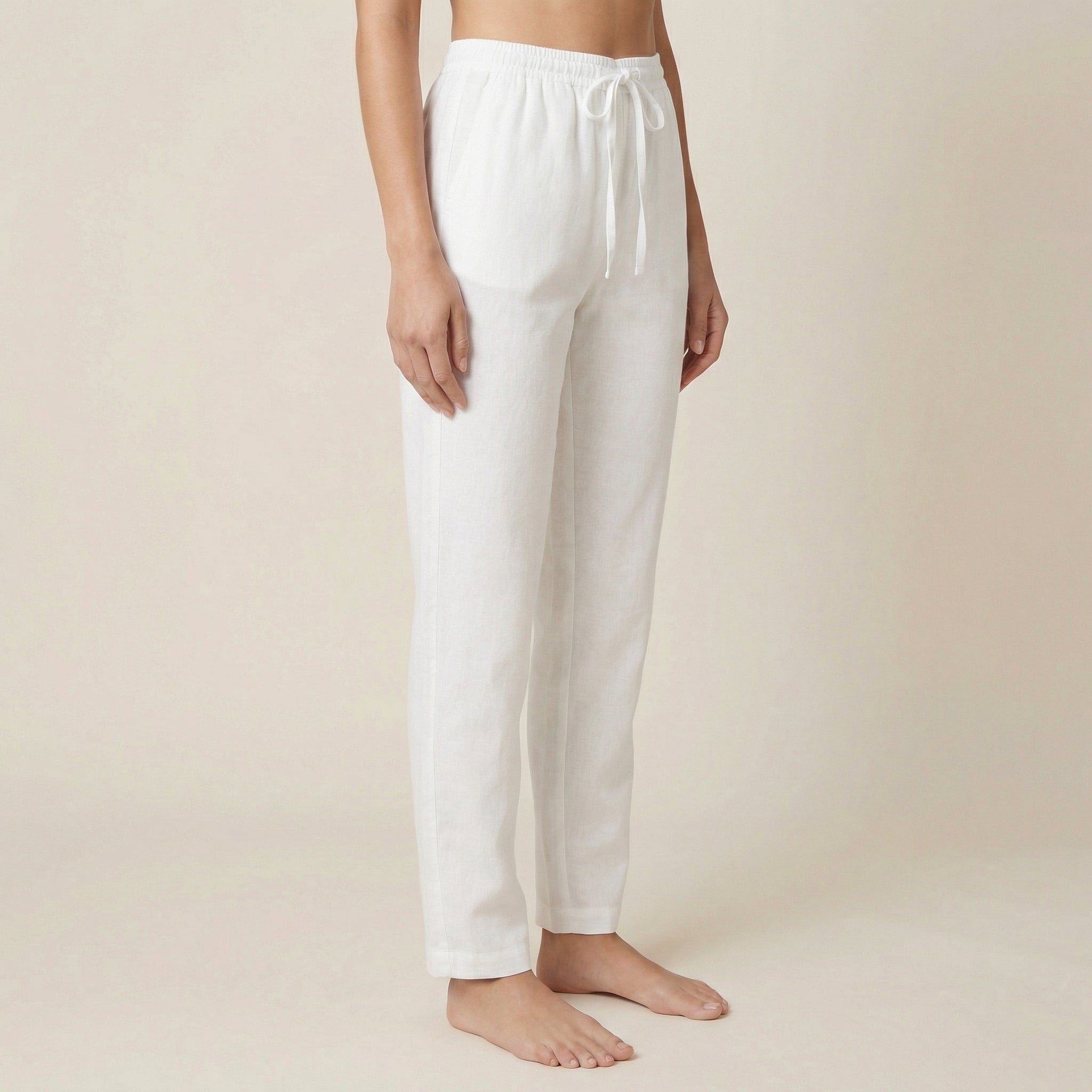Lněné kalhoty s vysokým pasem a šňůrkou
