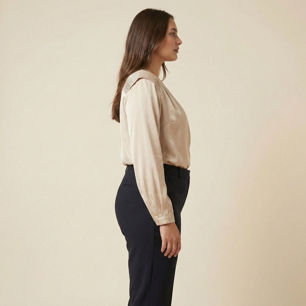 Saténový zavinovací top s dlouhým rukávem