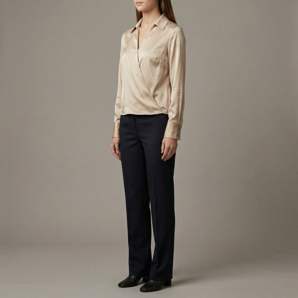 Saténová zavinovací halenka s dlouhým rukávem