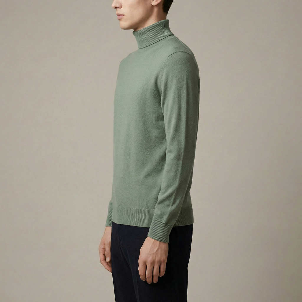 Jemně pletený rolák s žebrovanými manžetami