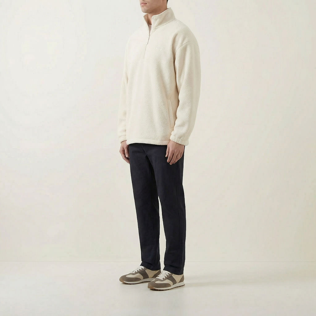 Nadrozměrná fleecová mikina s polovičním zipem a výšivkou