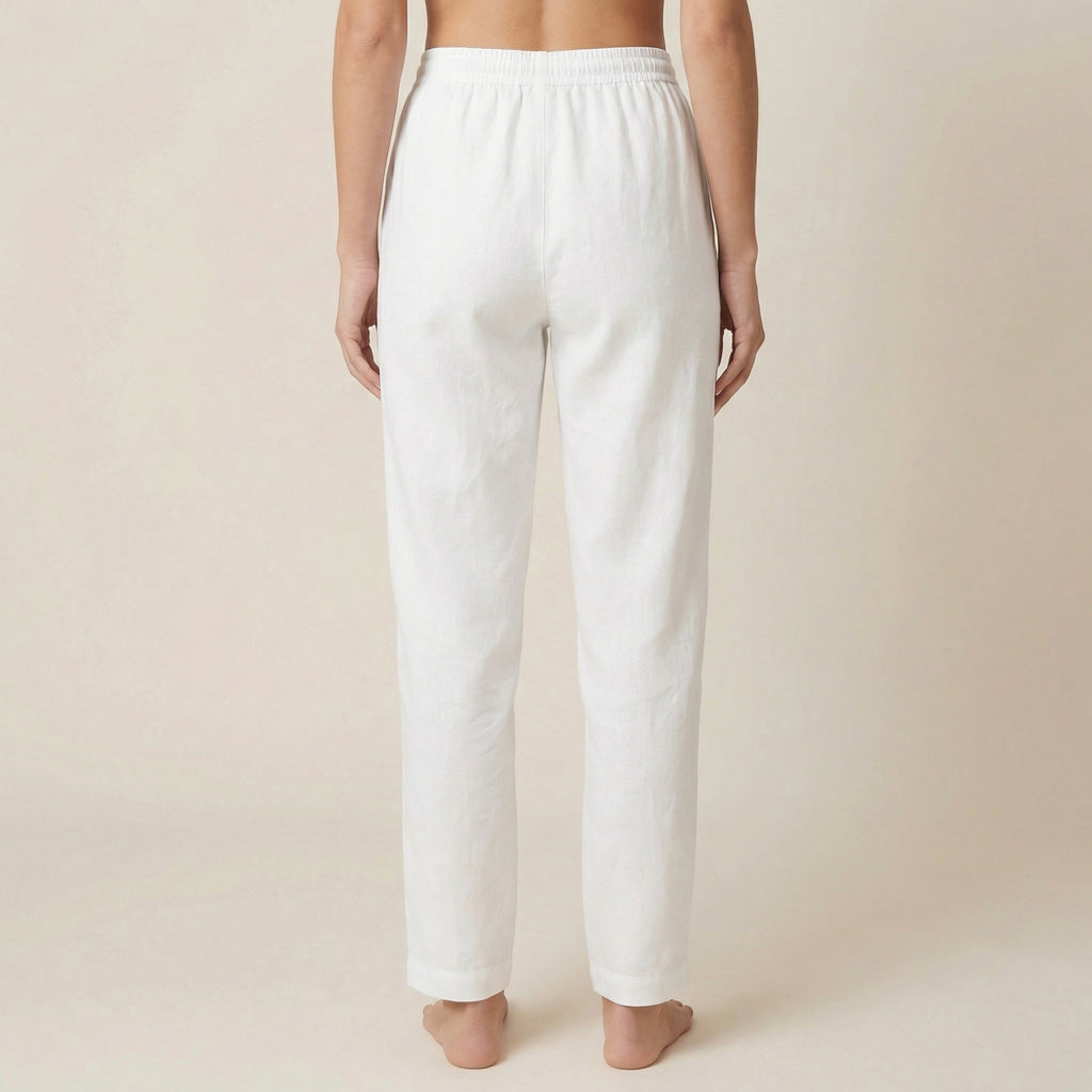 Lněné kalhoty s vysokým pasem a šňůrkou