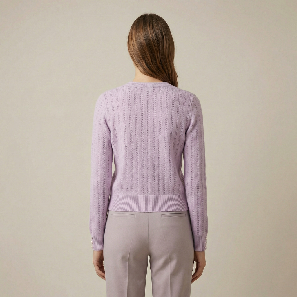 Propínací kardigan s ažurovým vzorem a perleťovými knoflíky